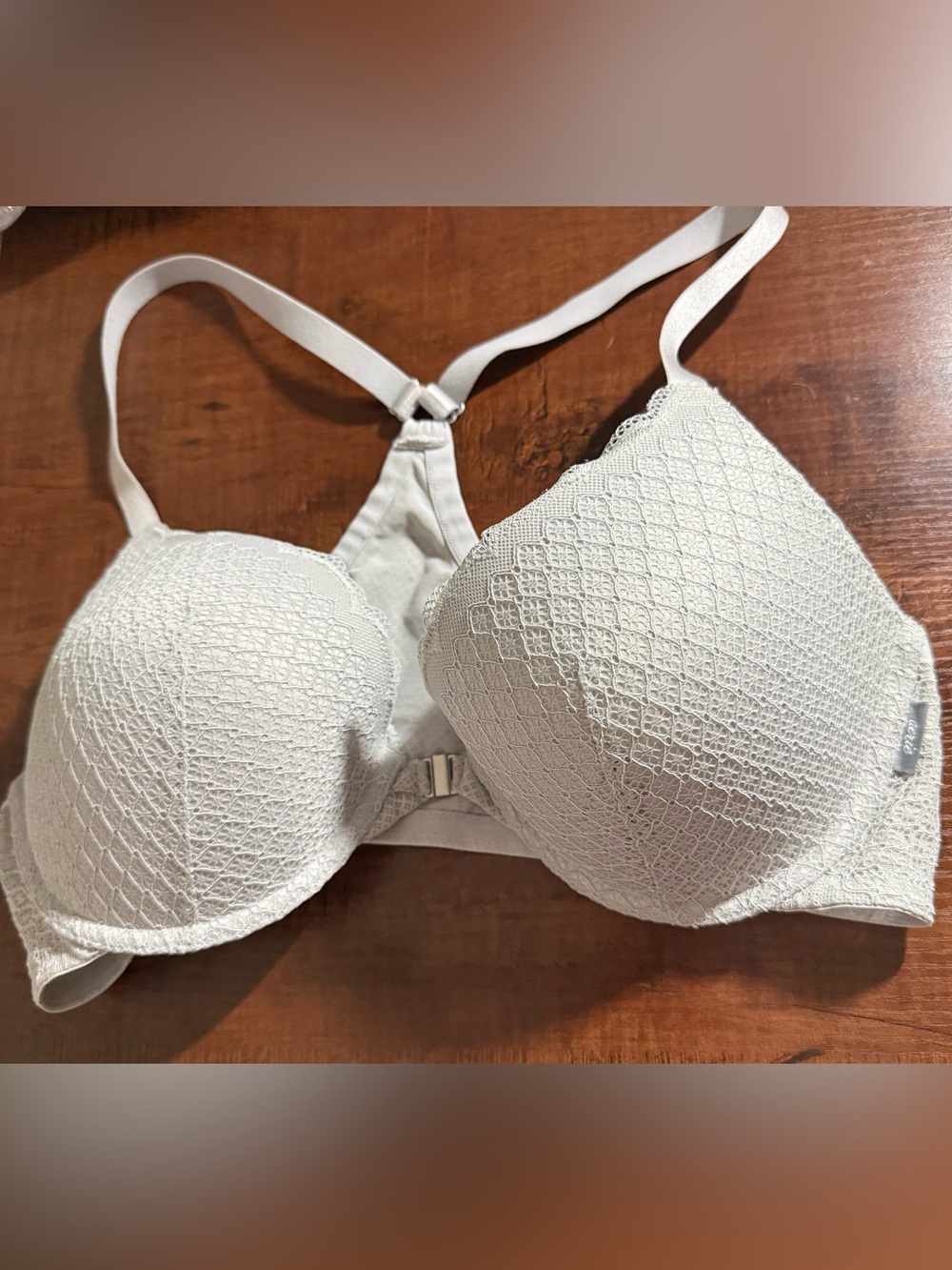 aerie Light Gray Everyday Plunge Lace-Overlay Bra - Front close 38C